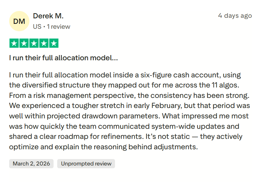 Derek customer review of Vincere Trading