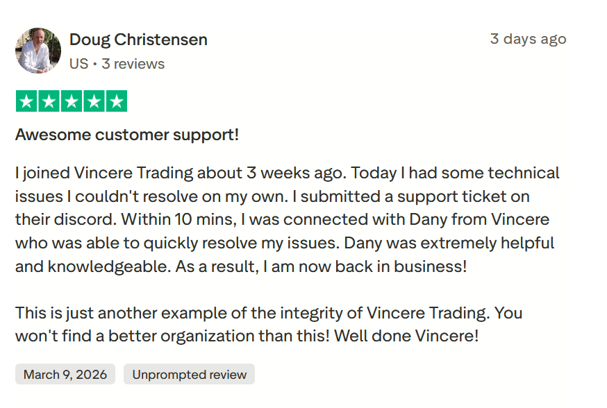 Doug customer review of Vincere Trading