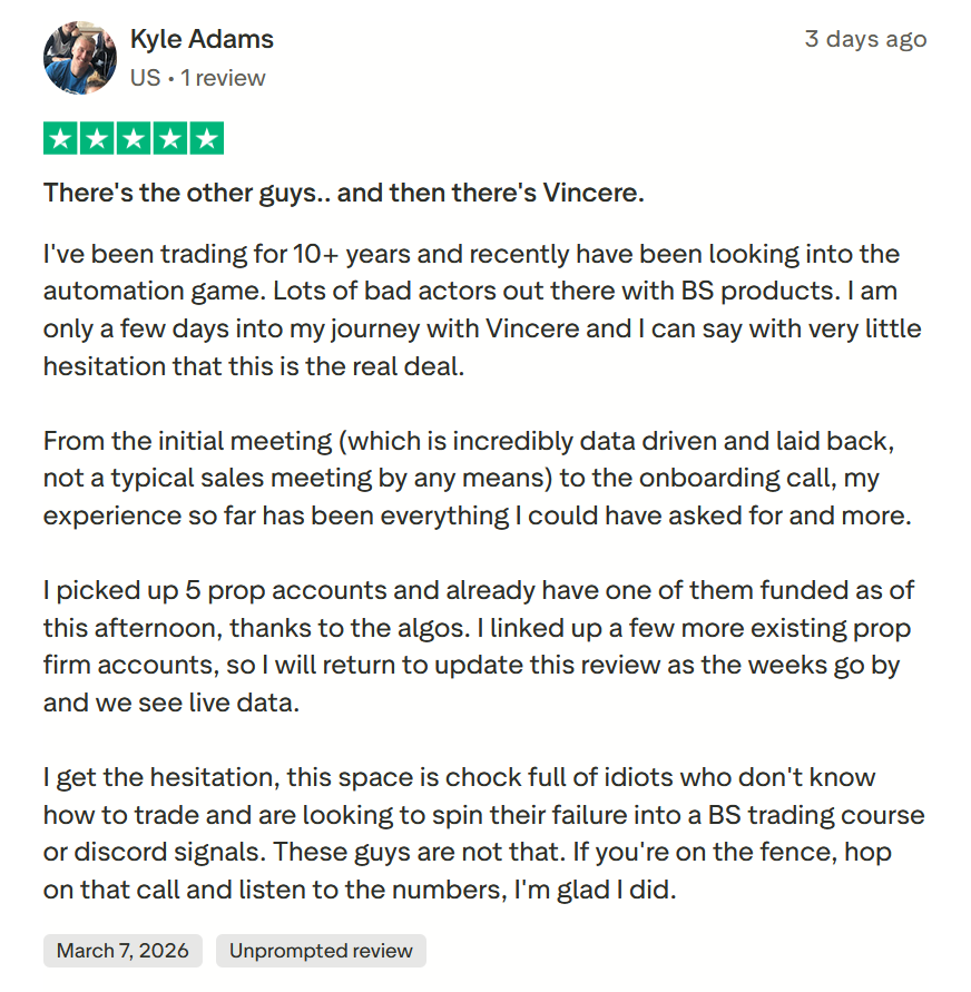 Kyle customer review of Vincere Trading