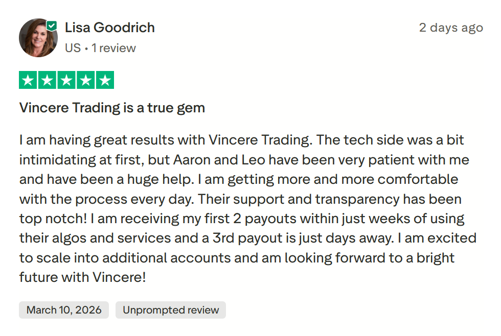 Lisa customer review of Vincere Trading