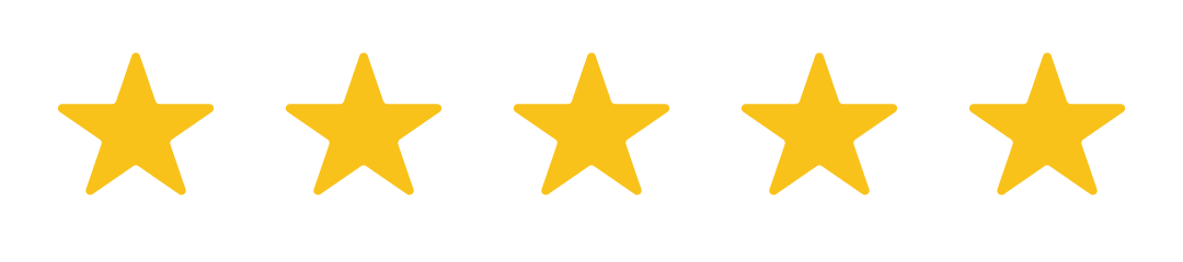 Five yellow stars in a horizontal row representing a five-star rating.