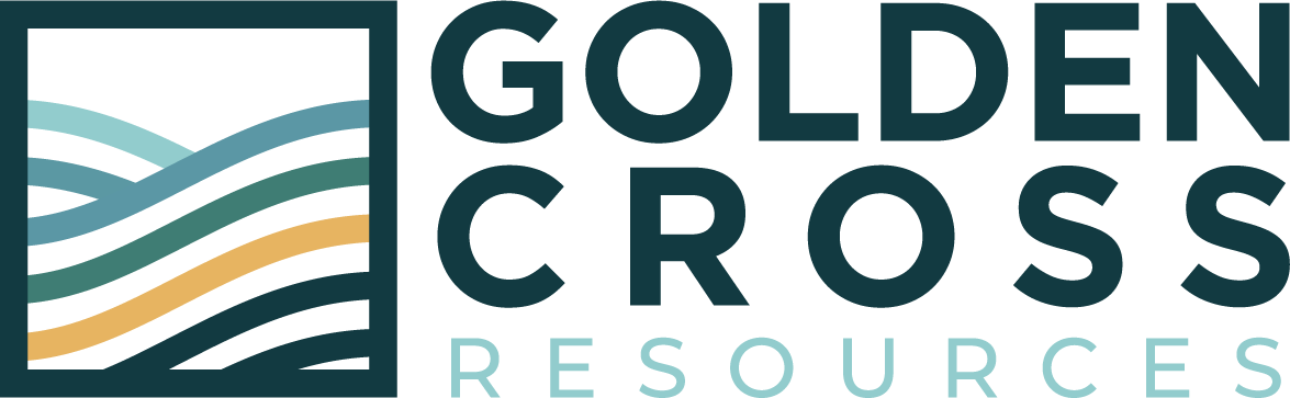 Golden Cross Resources logo with stylized intersecting waves in blue and gold inside a square.