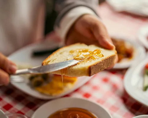 Close up of honey spread on toast