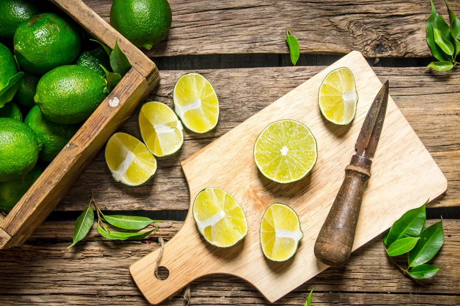 Cut lime on a chopping board