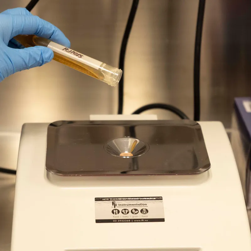 Honey in test tube being tipped on testing machine