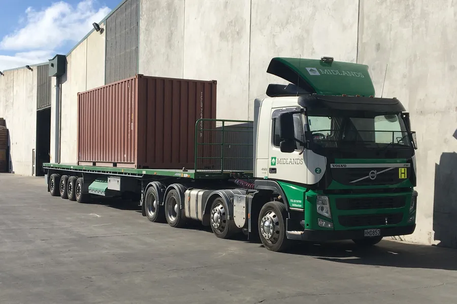 Midlands container truck loaded to transport to port