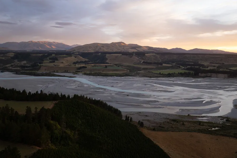 Rakaia River with Mountains in the background at sunrise