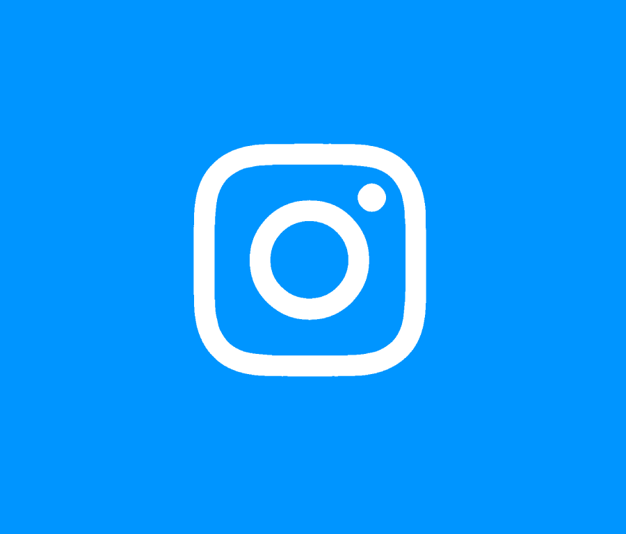 White Instagram logo icon centered on a blue background.