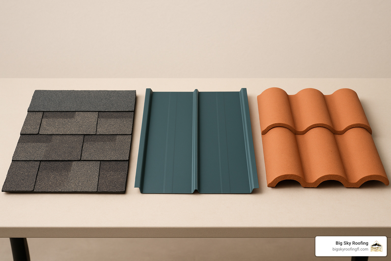 different roofing material samples