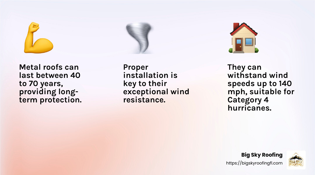 Metal roofing wind resistance statistic - hurricane resistant roofing materials infographic