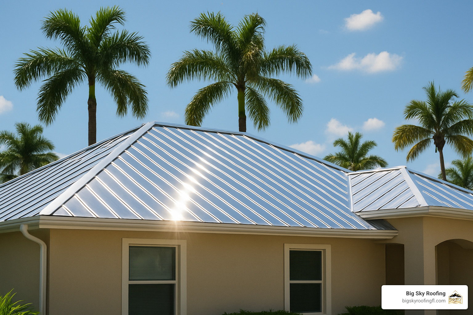 metal roof reflecting sunlight in Florida