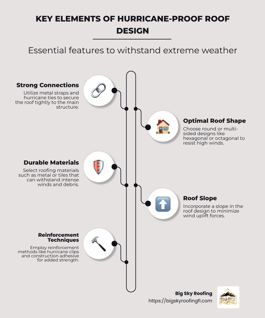 Infographic highlighting roof design features optimal for hurricane resistance