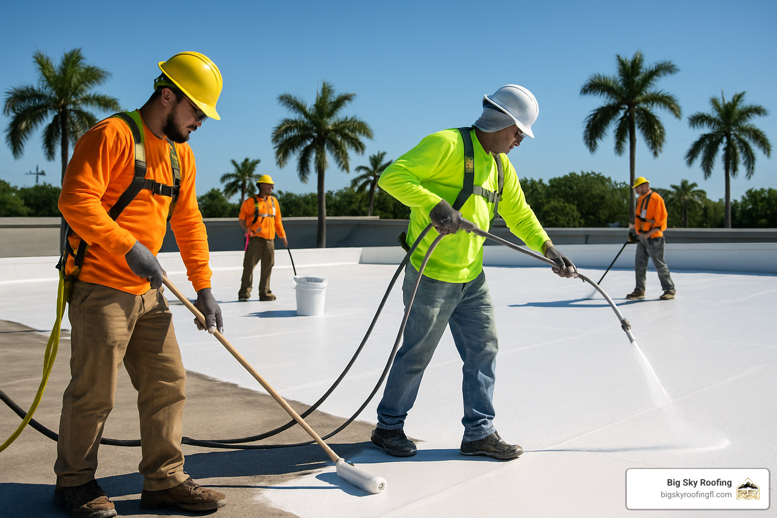 roof coating application on commercial building