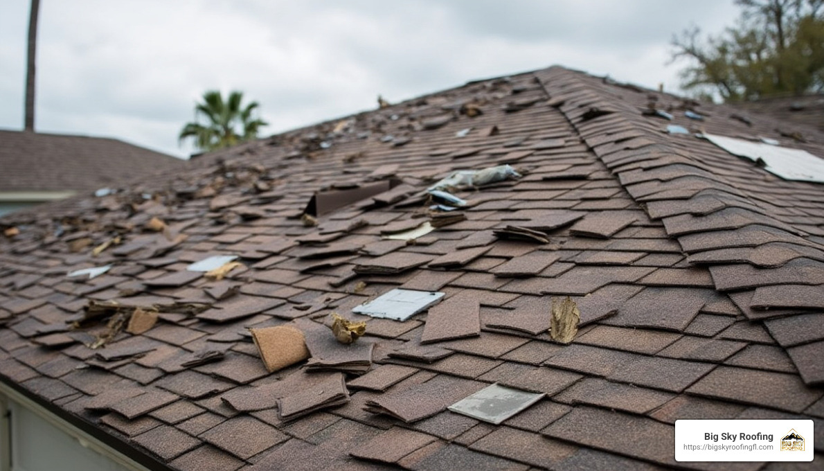 storm damaged roof in Central Florida