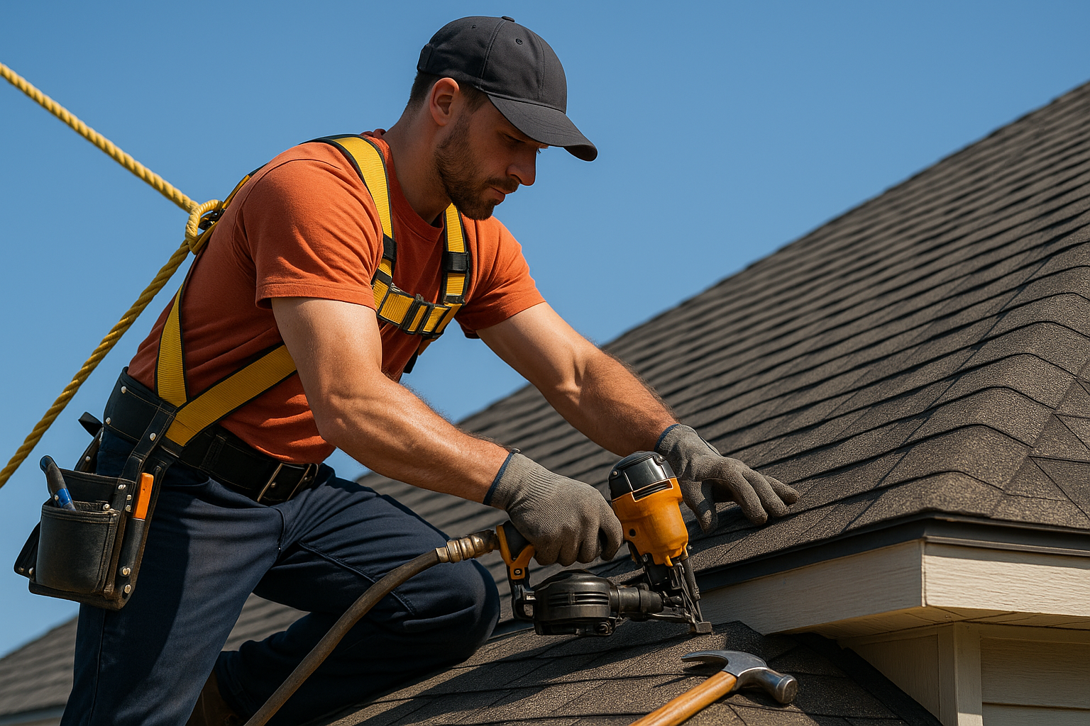 Roof maintenance being performed - most durable roof type