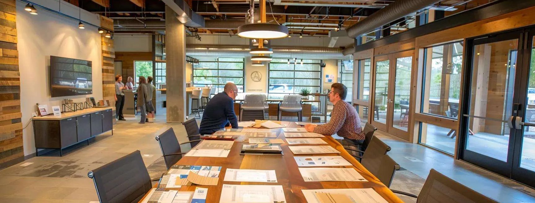 focused interior view of a modern office conference room