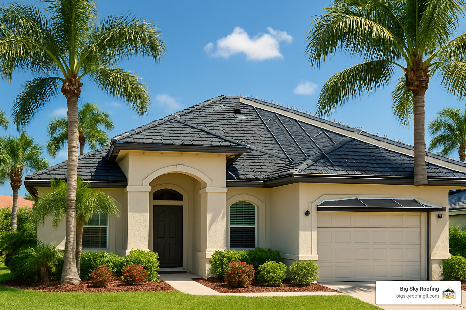 Florida roof with palm trees