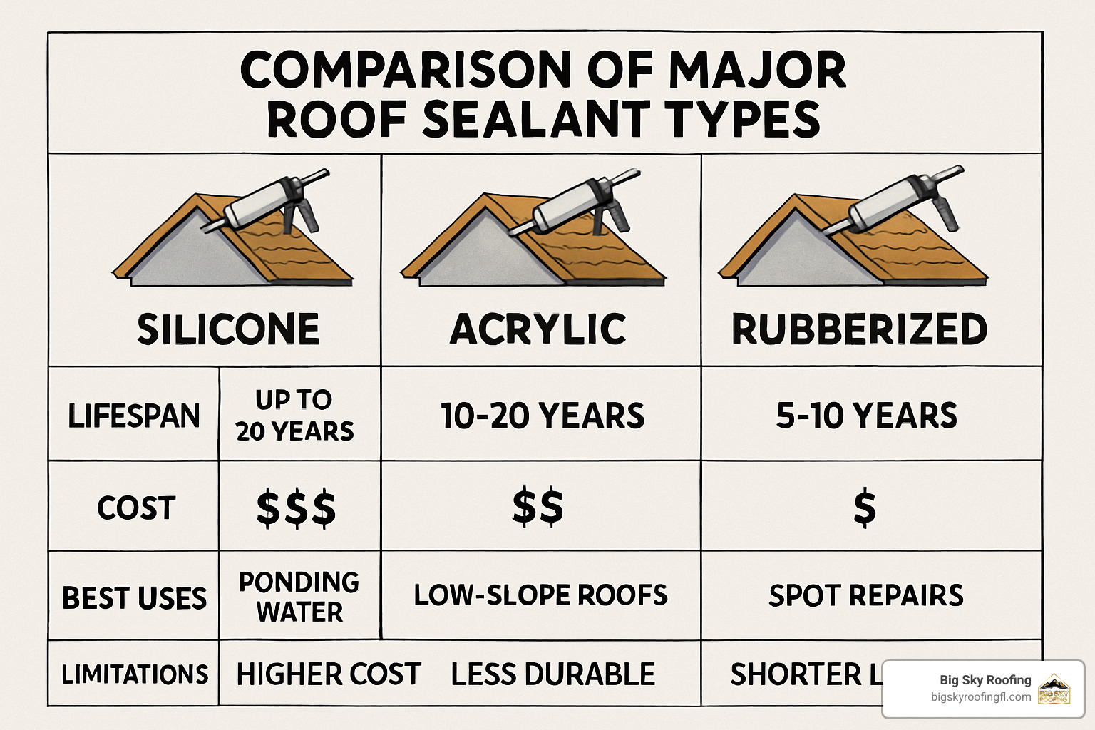 roof sealant types comparison chart