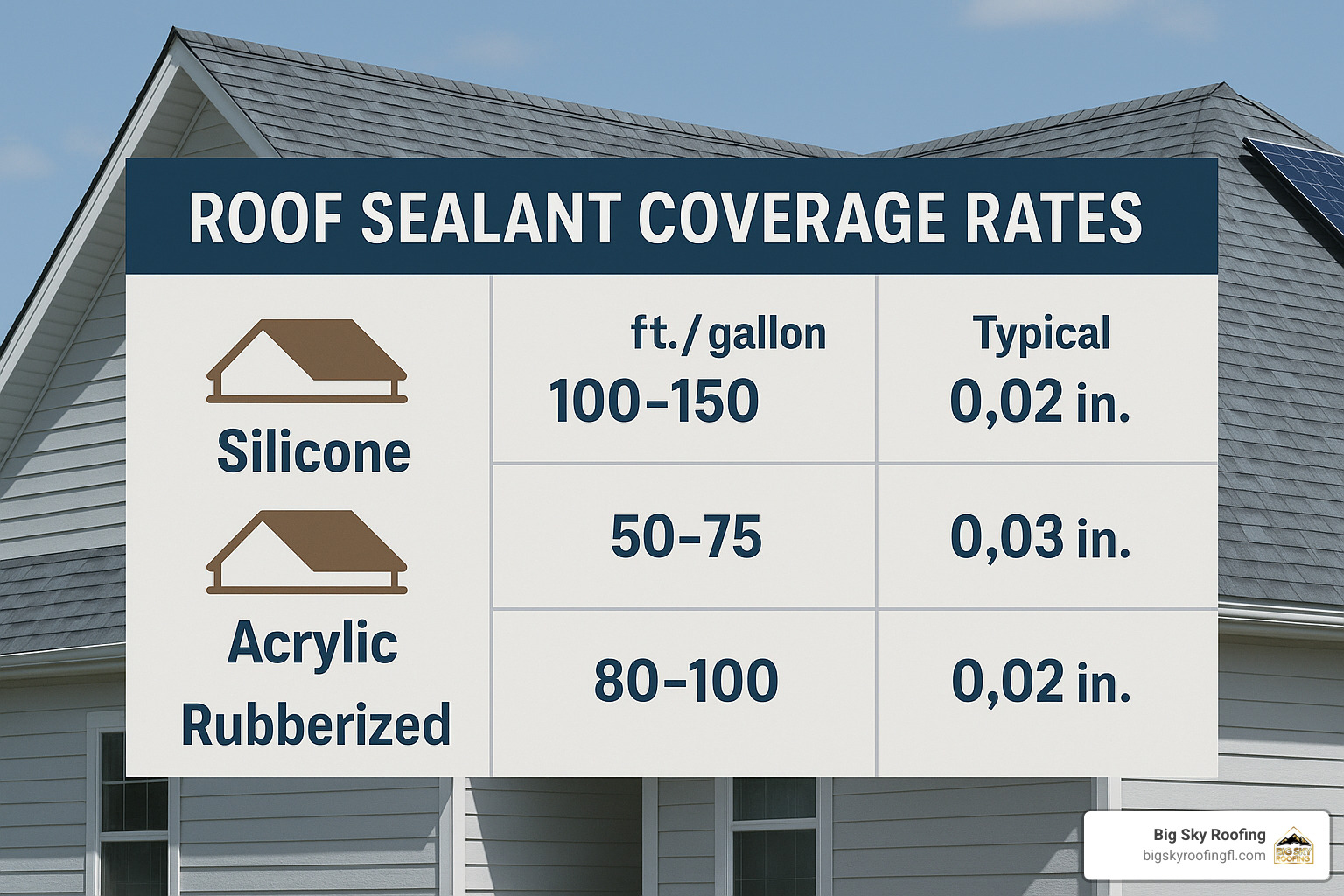 roof sealant coverage calculator chart