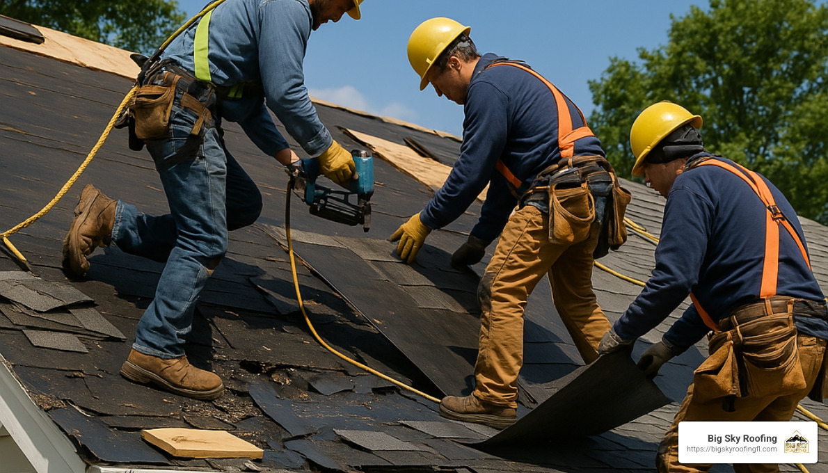 roofing professionals working on a roof repair