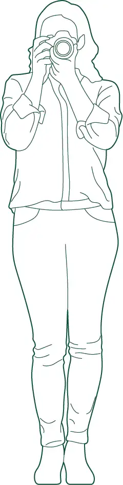 Female photographer CAD block for architectural plans, elevations and sections. Ideal for galleries, cultural spaces, events and public environments.