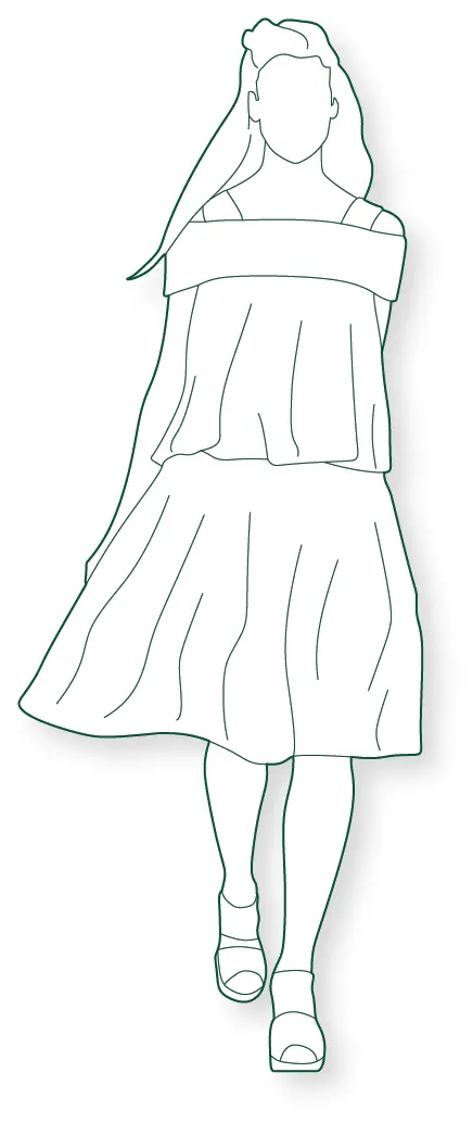 Female runway model CAD figure for architectural plans, sections, and elevations. Ideal for fashion shows, retail spaces, event venues, galleries, and commercial interiors.