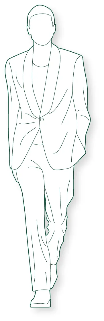 Male runway model CAD figure for architectural plans, sections, and elevations. Ideal for fashion events, retail environments, galleries, exhibitions, and commercial interiors.