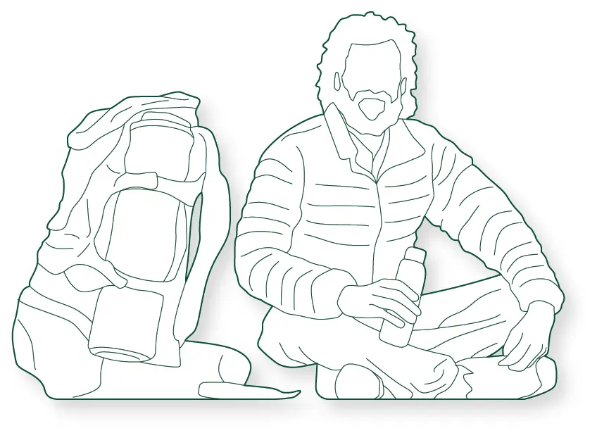 Male camping CAD figure for architectural plans, sections, and elevations. Ideal for campsites, parks, recreation areas, nature reserves, and outdoor environments.