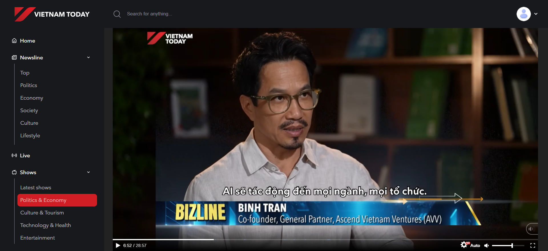 A screenshot of Binh Tran on Vietnam Today.