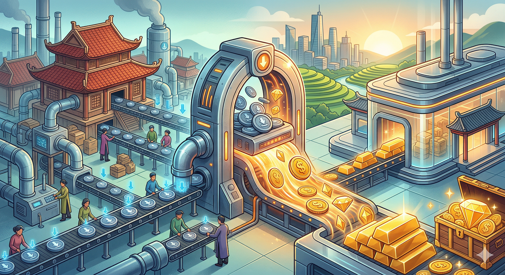 An illustrated image showing the shift in Vietnam's mobile game industry.