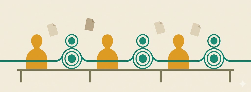 An AI-generated image showing people and agents working together.