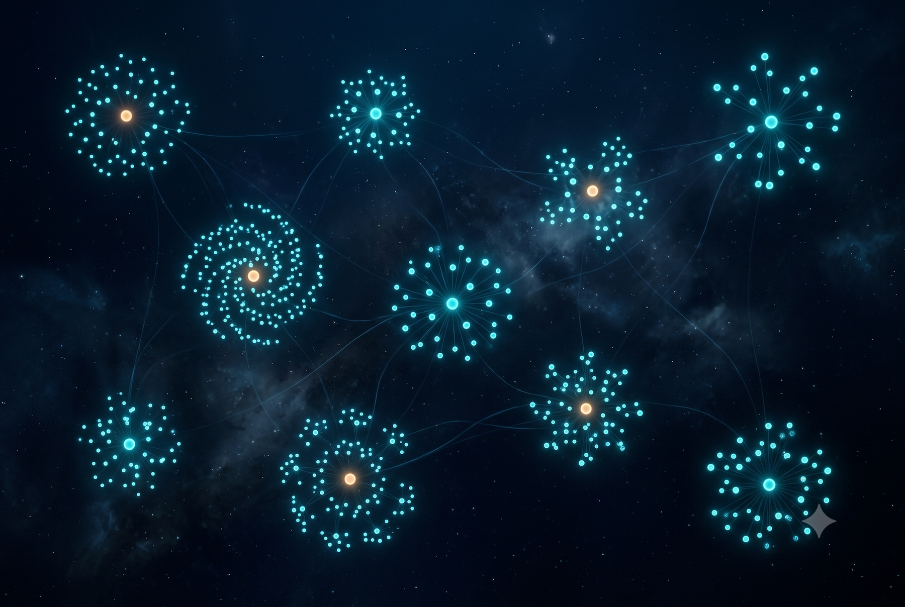 An AI image of different data clusters.