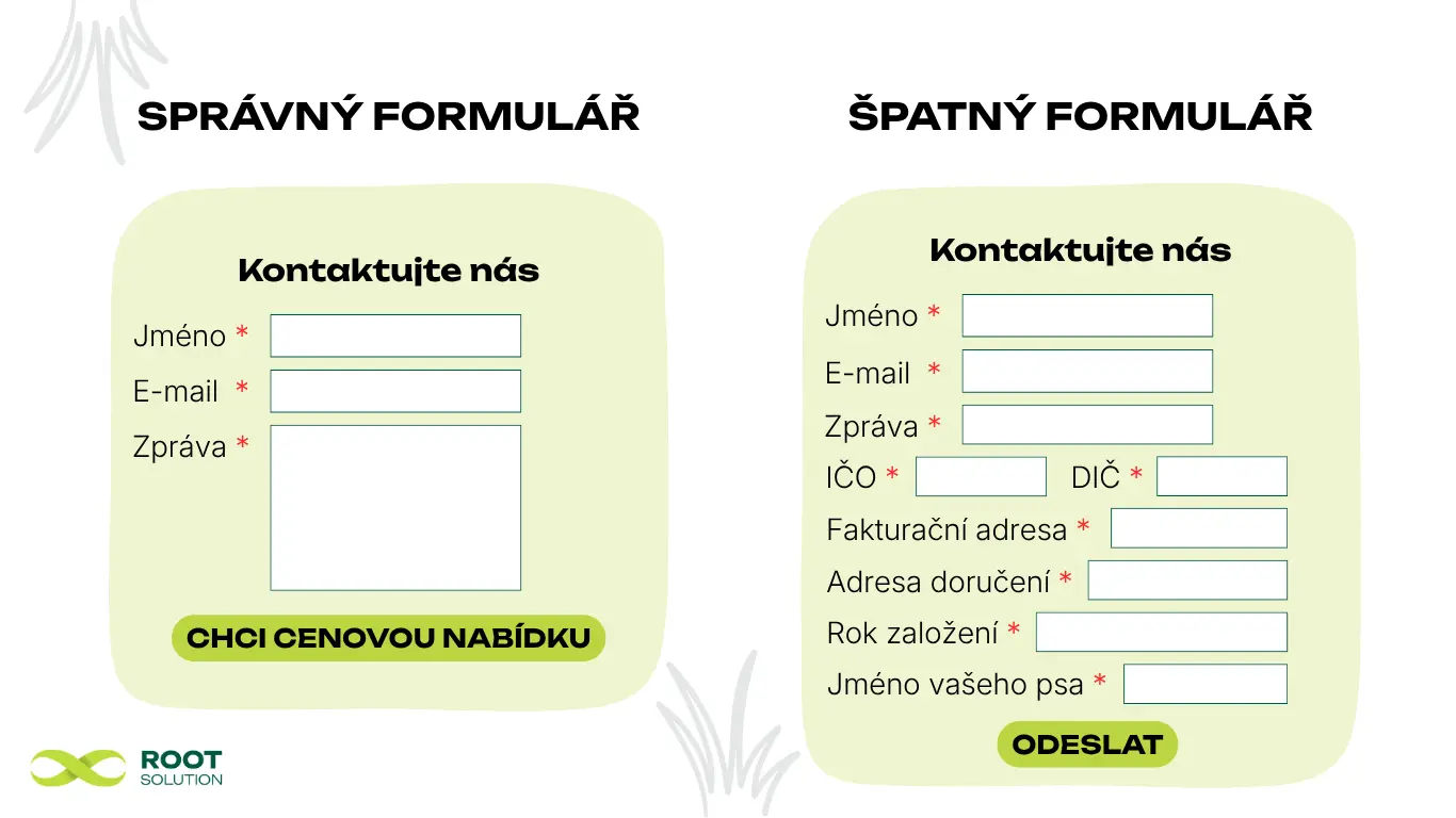 Ukázka přehledného a příliš složitého webového formuláře.