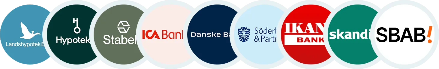 En bild som visar loggorna för alla 9 banken som Seranta visar resultat från