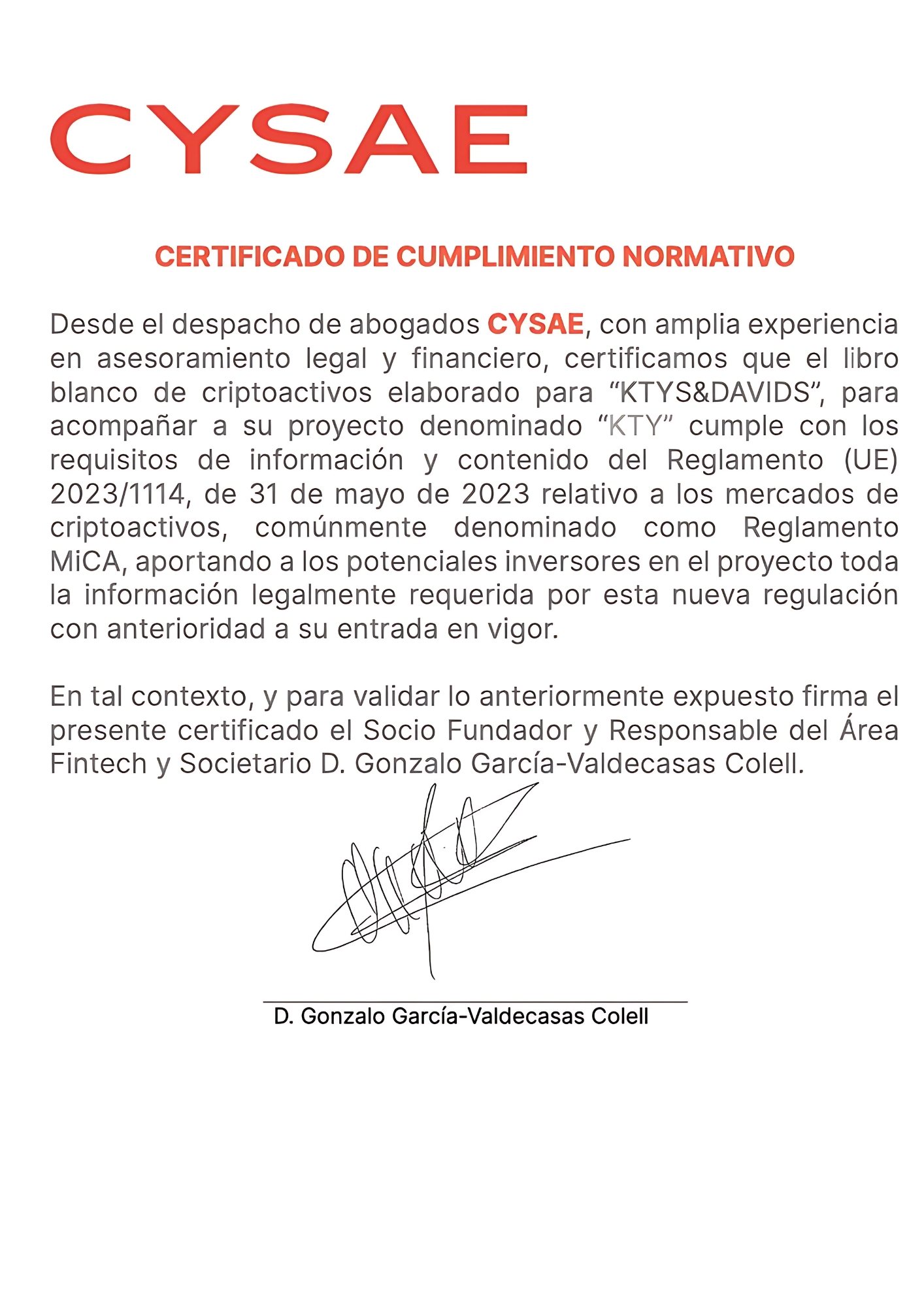 Certificado de cumplimiento normativo Cysae