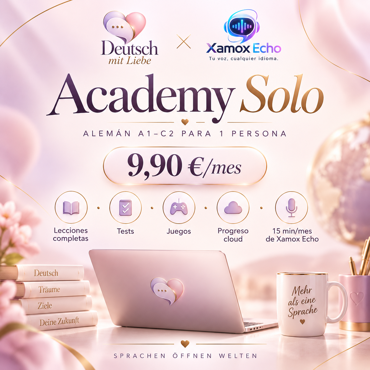 Academy Solo — 9,90 €/mes, alemán A1–C2 para 1 persona