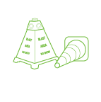 Outline drawing of a pyramid and traffic cone