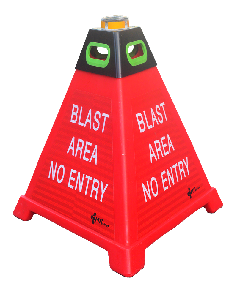 Pyramid with text blast area no entry