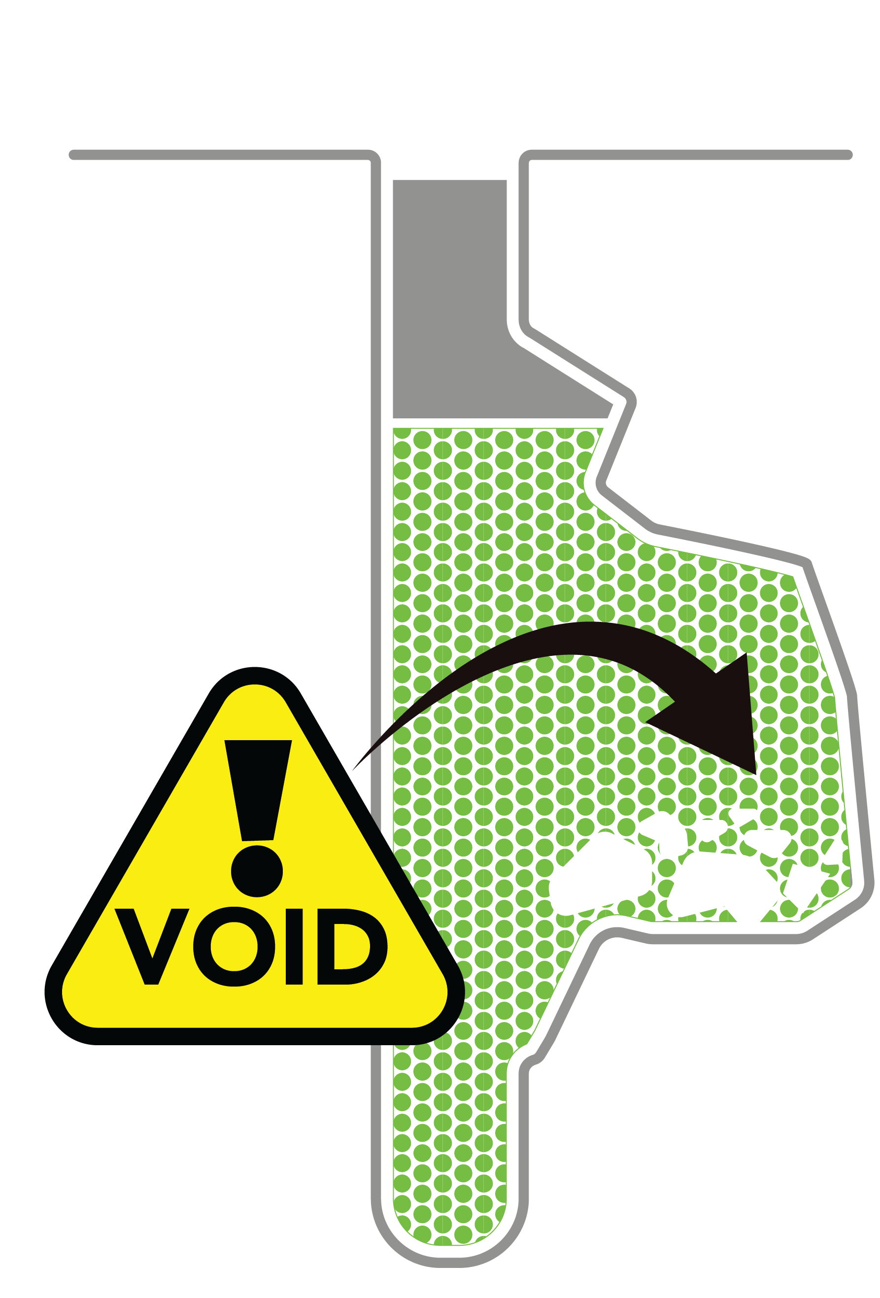 Green line drawing showing the presence of a void in a blasthole