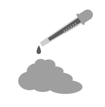 Gray dropper releasing a liquid drop above a gray powder pile.