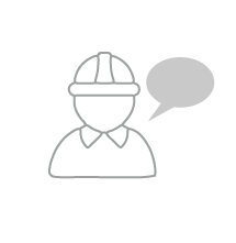 Icon of a person wearing a hard hat with a speech bubble to the right.