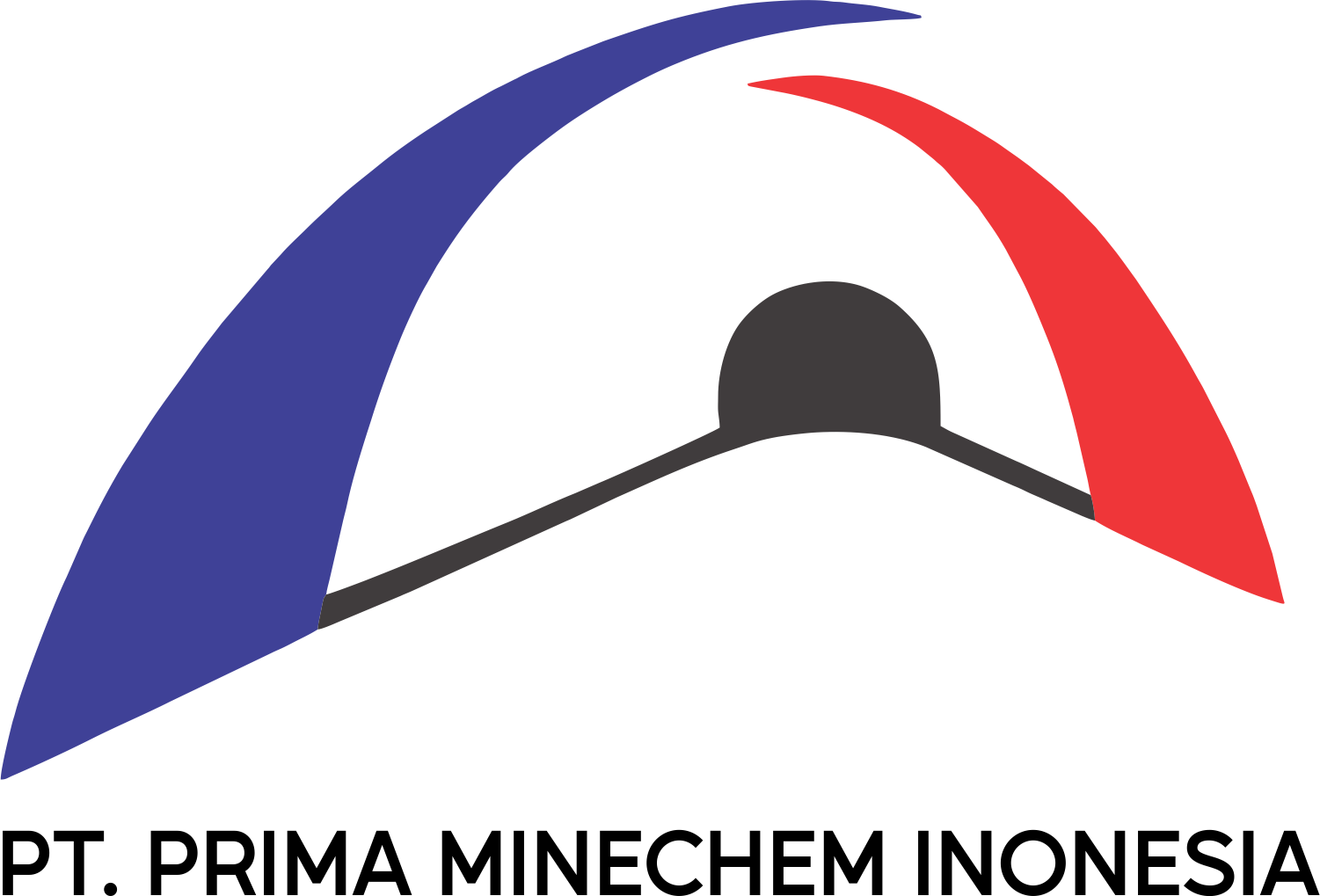 PT. Prima Minechem Indonesia company logo with a stylized arch in blue, red, and black above the company name.