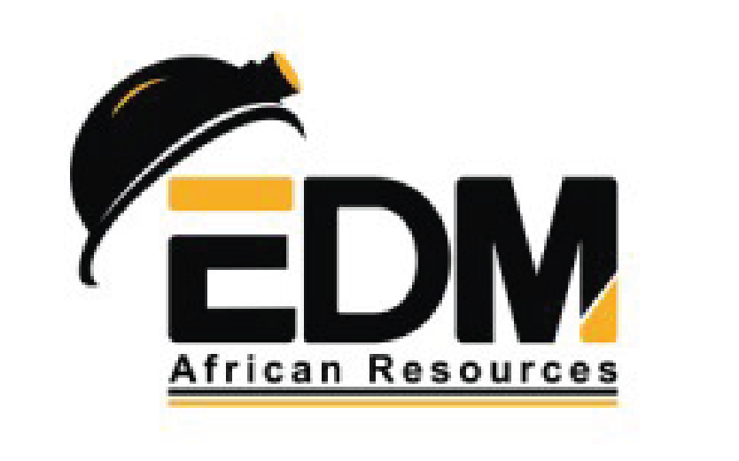 Logo of EDM African Resources with a stylized mining helmet above the letter E.