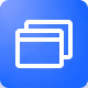 White overlapping rectangles icon on a blue gradient background, representing multiple windows or layers.
