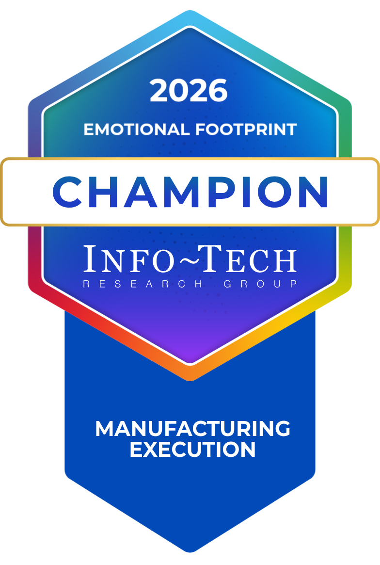 2026 Emotional Footprint Champion badge by Info-Tech Research Group for Manufacturing Execution.