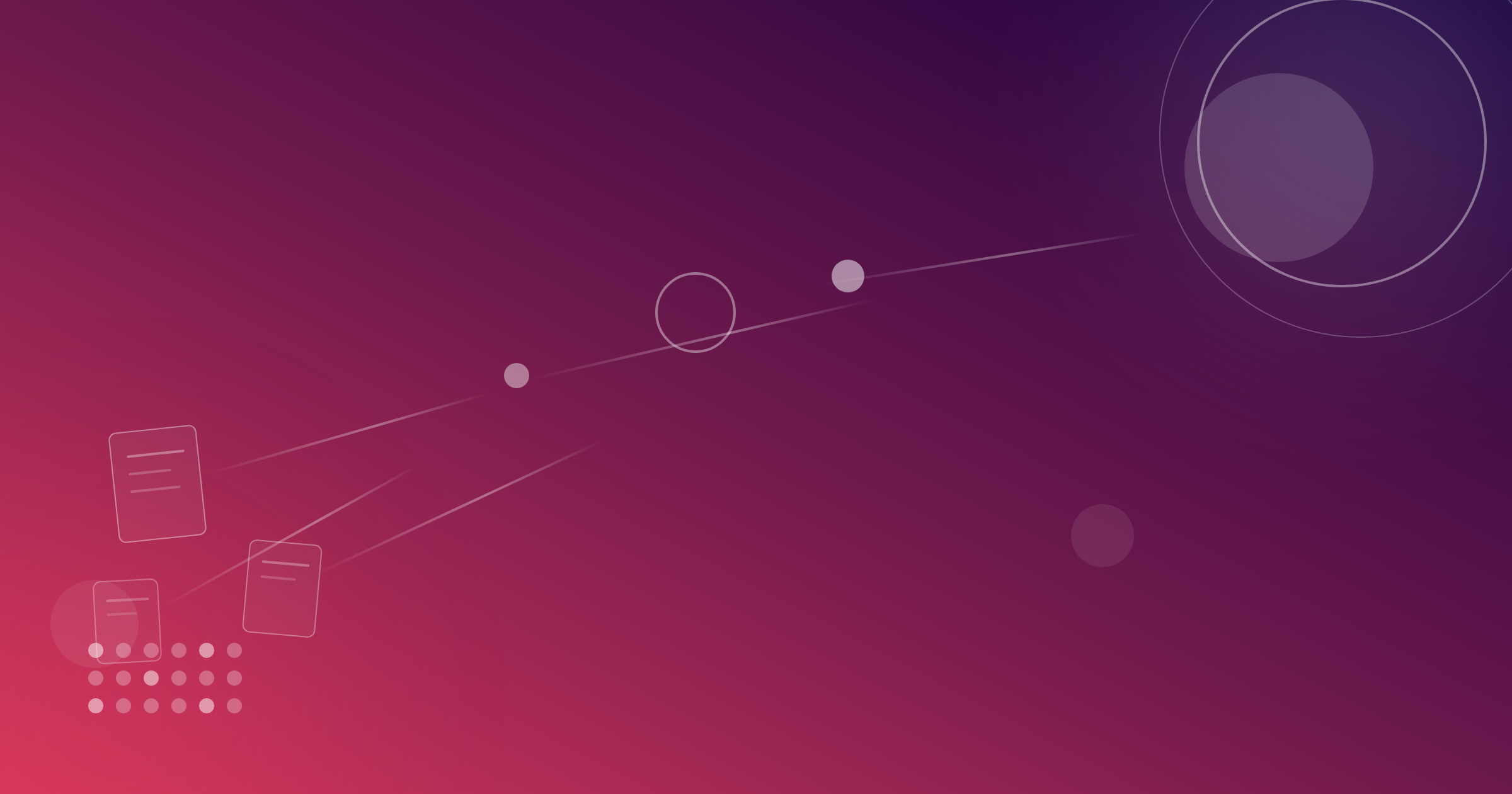 Abstract purple-to-pink gradient graphic showing several small policy-document shapes converging along connecting lines toward one larger consolidated ring, representing multiple insurance entities rolling up into a single group view.