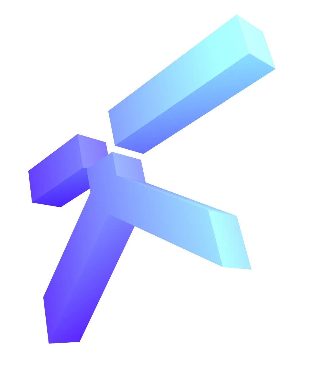 A blue and white 3D object that looks like a sword.
