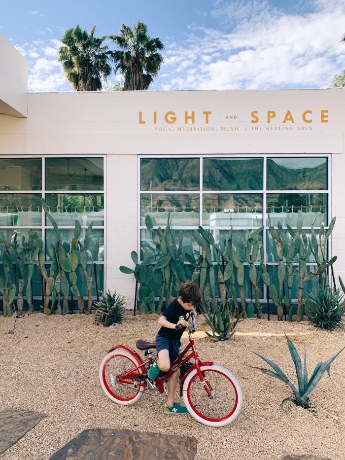 Light and space, bicycle, california, child, Ojai, yoga studio