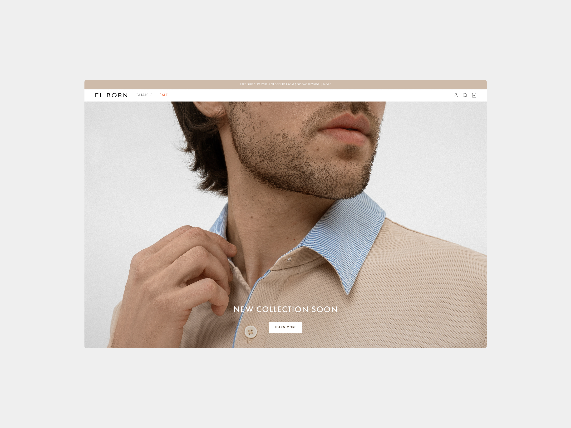 El Born ecommerce website main page design – clean minimal UX/UI web design for men’s clothing online store.