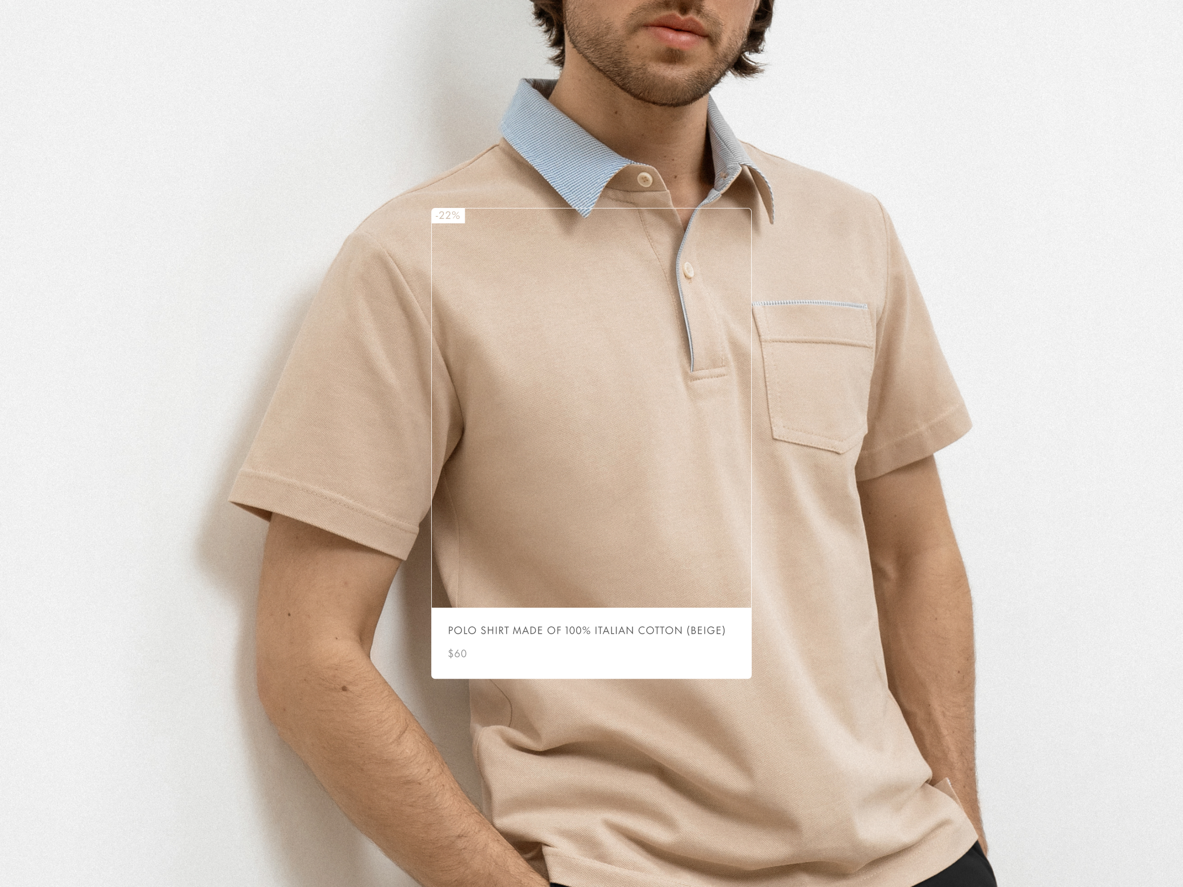 El Born single product card design – clean minimalist UX/UI web design for men’s clothing item.